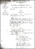 Dekrét o udelení francúzskeho občianstva J. Šnejdárkovi 27. marca 1905